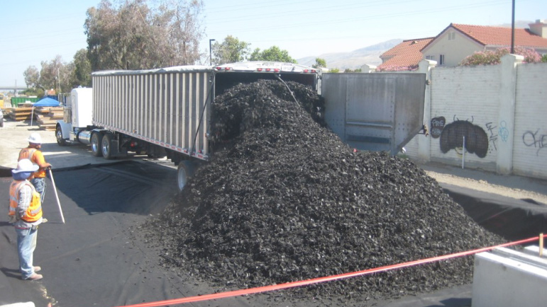 Tire-Derived Aggregate being unloaded